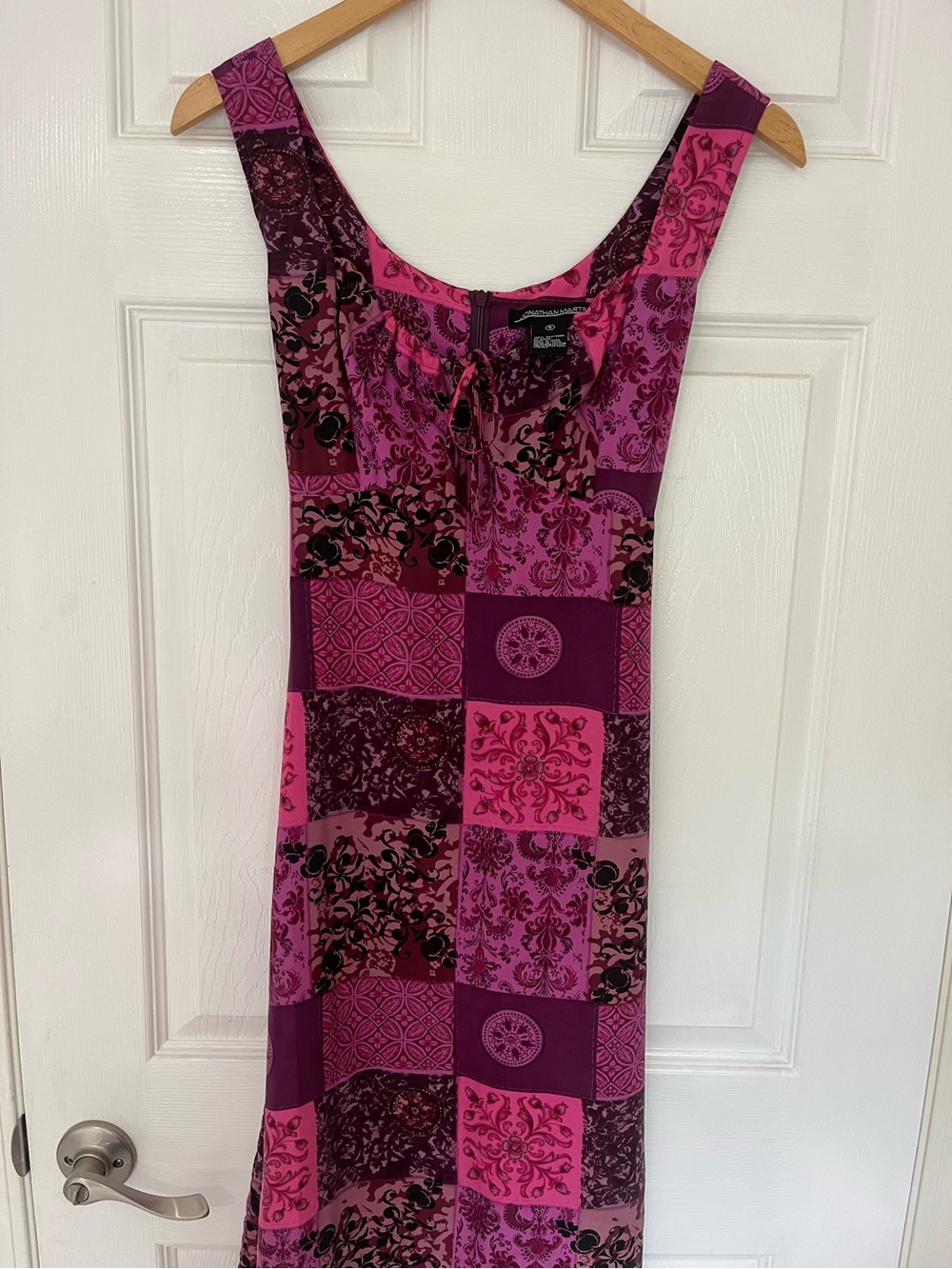 Vintage Jonathan Martin Y2K 100% Silk Patchwork Midi Dress Pink and Purple